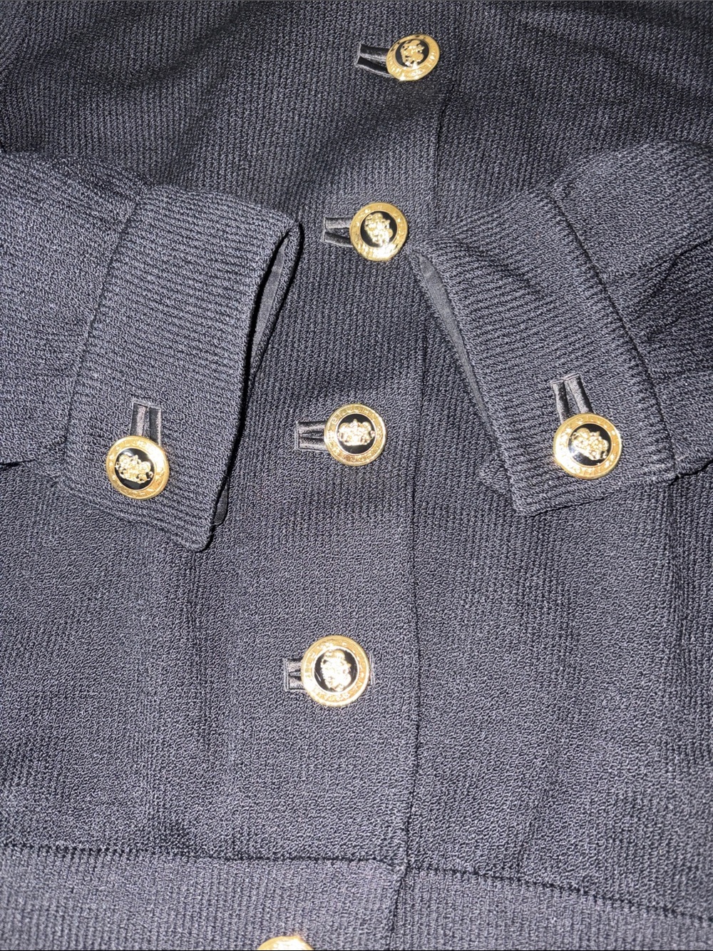 St John Black Knit Skirt Set with Gold Buttons - Picture 9 of 14